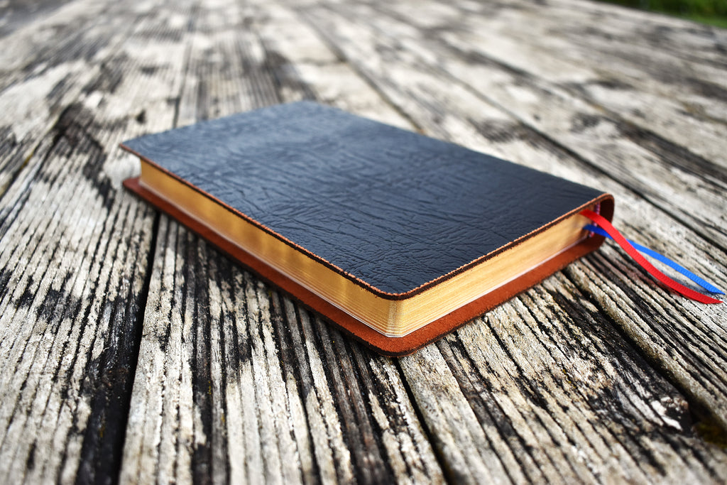 ESV Thinline Handbound Leather Bible - Obsidian Burnt Orange, Personalised