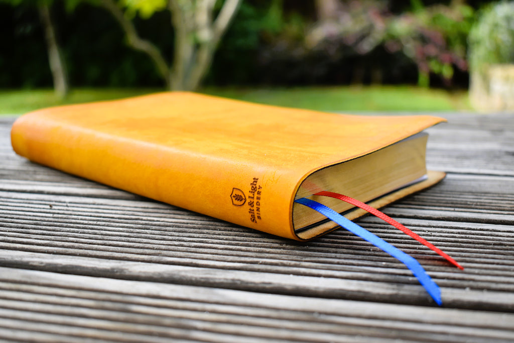 ESV Burnt Sienna Colour Custom Leather Bible by Salt & Light Bindery NZ