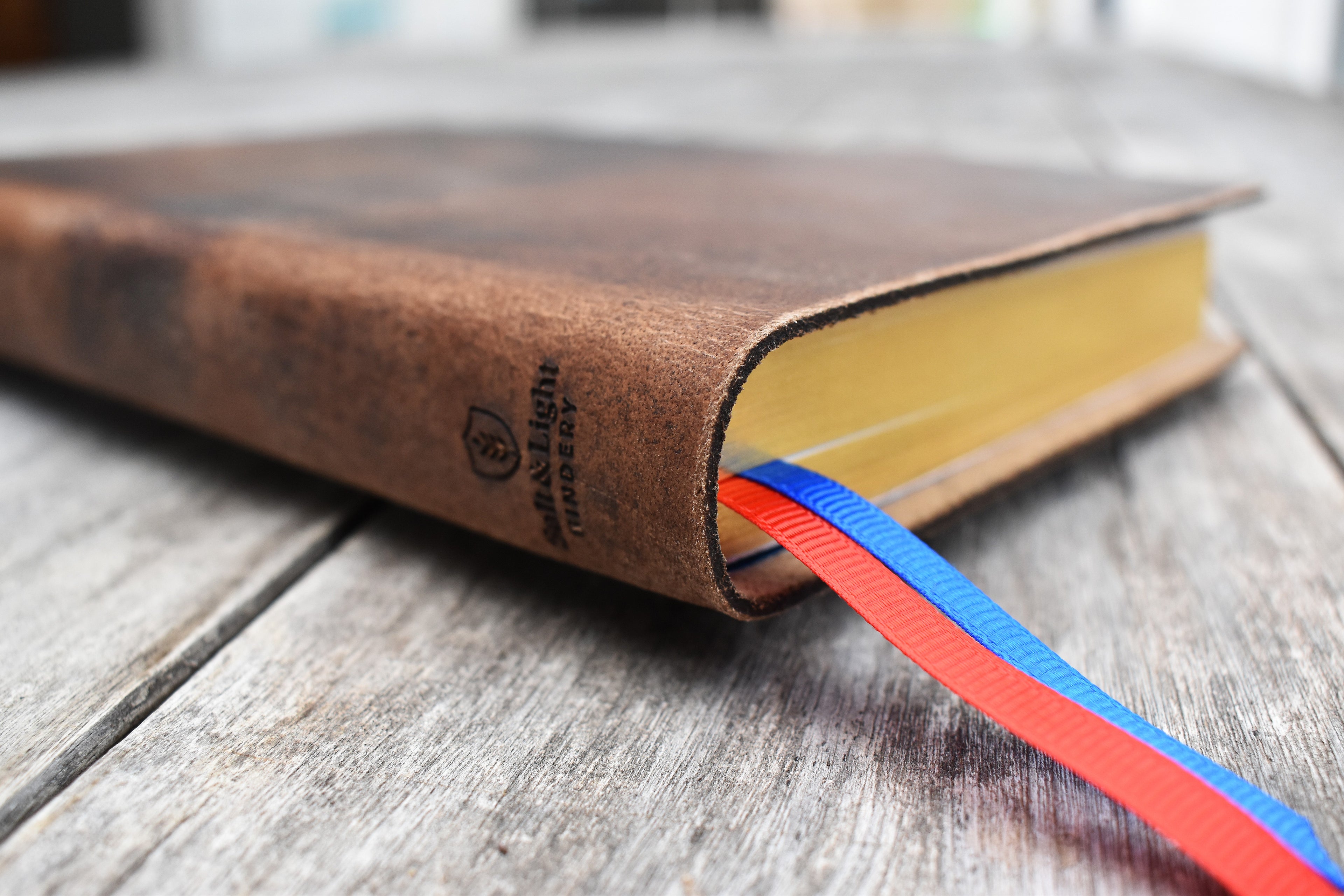 Leather Bible by Salt & Light Bindery NZ. Personalised custom engraved leather bible. Thinline version